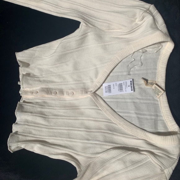 SKY AND SPARROW Button Front Ivory Crop Cardigan - Picture 3 of 4